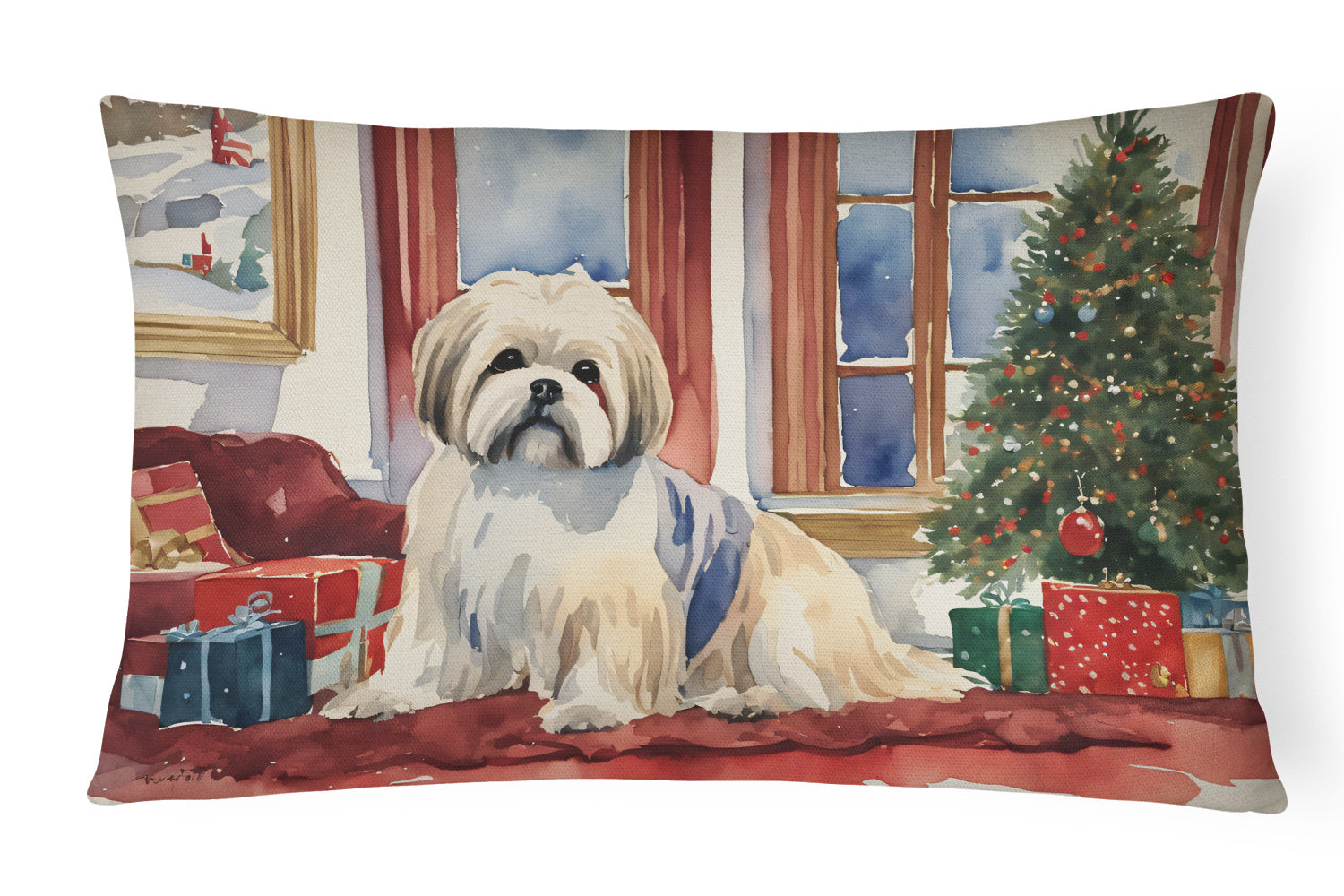 Cozy Christmas Throw Pillow Throw Pillow for Indoor Couch Bed Outdoor Patio Washable, Lhasa Apso 2701,12Hx16W