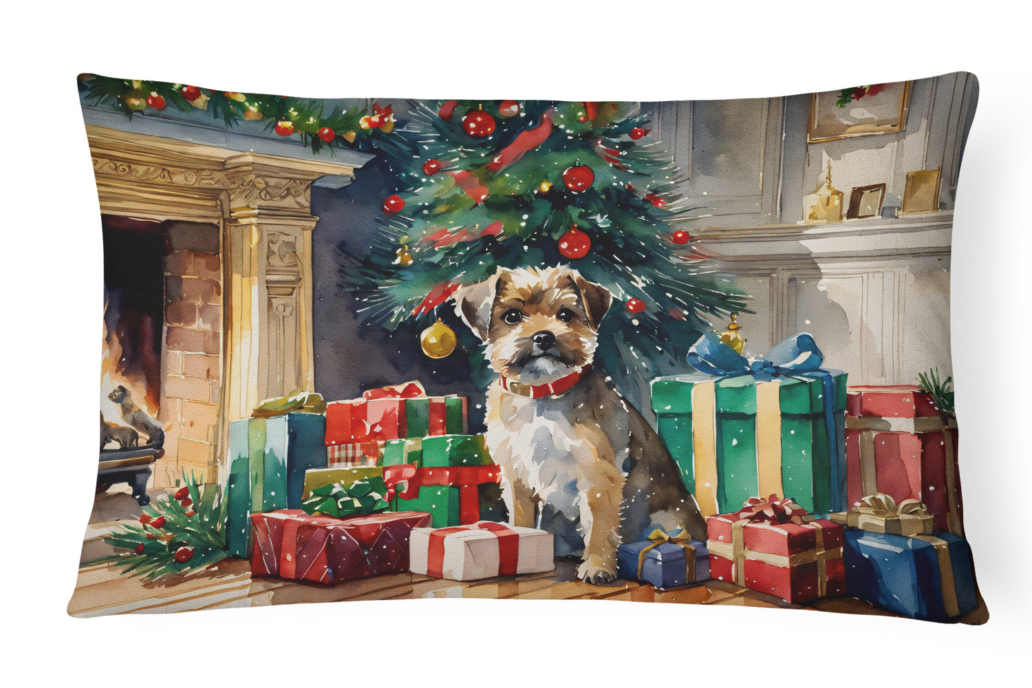 Cozy Christmas Throw Pillow Throw Pillow for Indoor Couch Bed Outdoor Patio Washable, Border Terrier 2616,12Hx16W