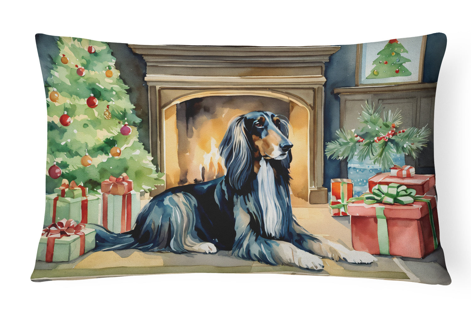 Cozy Christmas Throw Pillow Throw Pillow for Indoor Couch Bed Outdoor Patio Washable, Afghan Hound 2586,12Hx16W