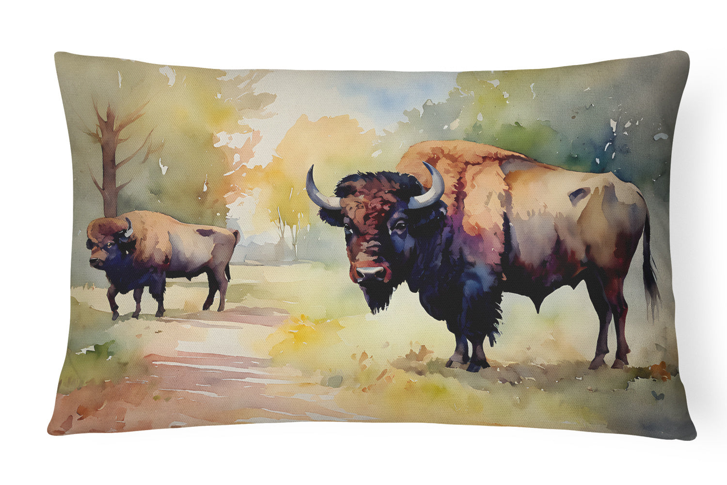 NEW Watercolor Wildlife Throw Pillow Throw Pillow for Indoor Couch Bed Outdoor Patio Washable, Wood Bison 3011,12Hx16W