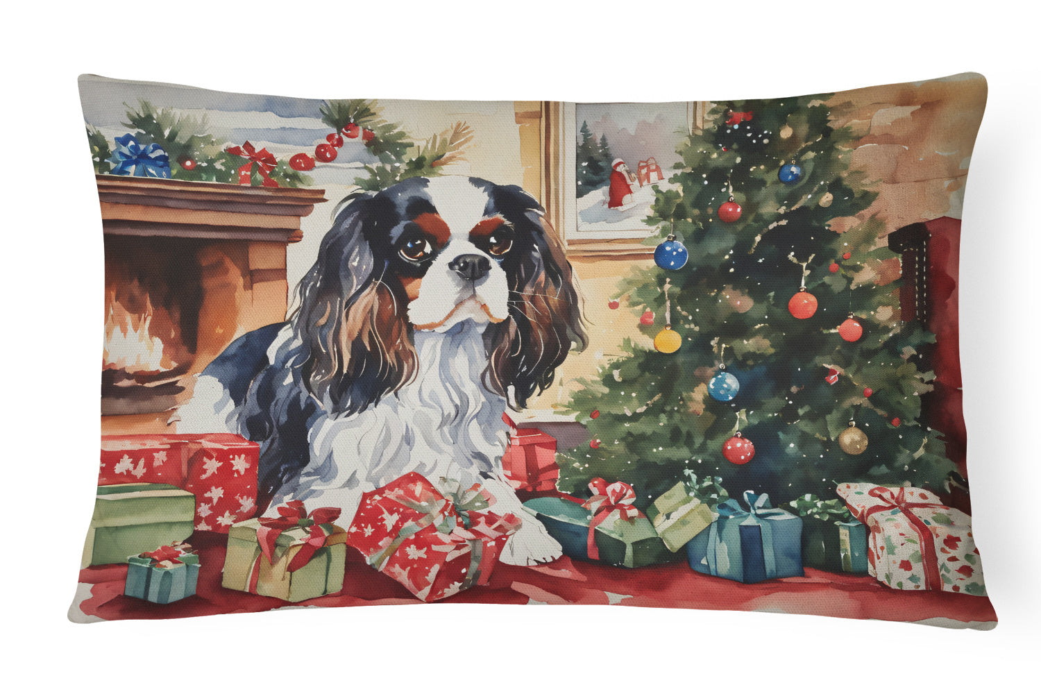 Cozy Christmas Throw Pillow Throw Pillow for Indoor Couch Bed Outdoor Patio Washable, Cavalier Spaniel 2628,12Hx16W