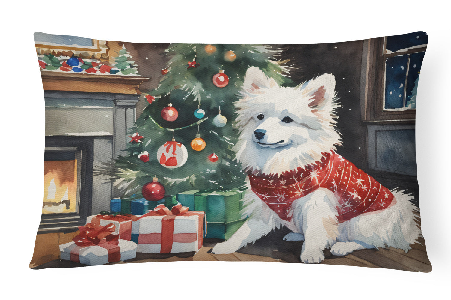 Cozy Christmas Throw Pillow Throw Pillow for Indoor Couch Bed Outdoor Patio Washable, American Eskimo 2595,12Hx16W