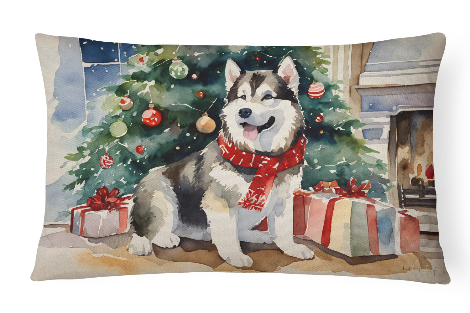 Cozy Christmas Throw Pillow Throw Pillow for Indoor Couch Bed Outdoor Patio Washable, Alaskan Malamute 2593,12Hx16W