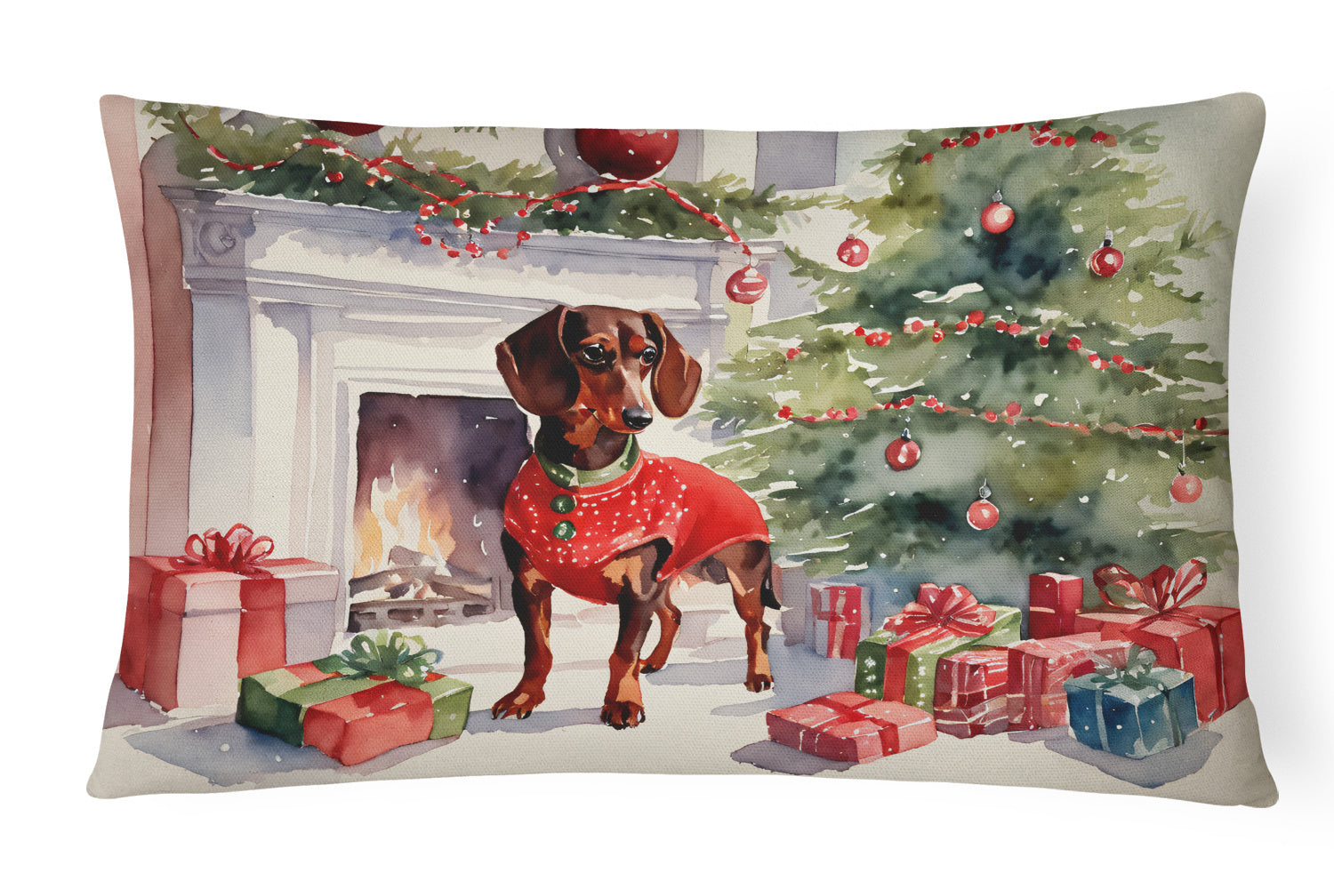 Cozy Christmas Throw Pillow Throw Pillow for Indoor Couch Bed Outdoor Patio Washable, Dachshund 2642,12Hx16W