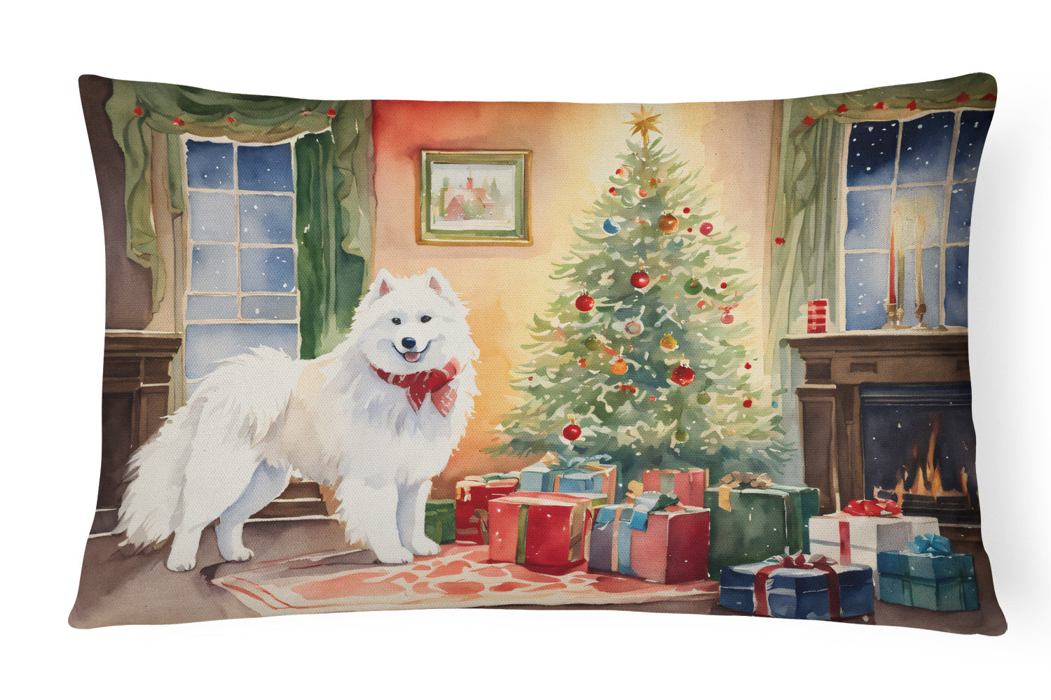 Cozy Christmas Throw Pillow Throw Pillow for Indoor Couch Bed Outdoor Patio Washable, Samoyed 2738,12Hx16W