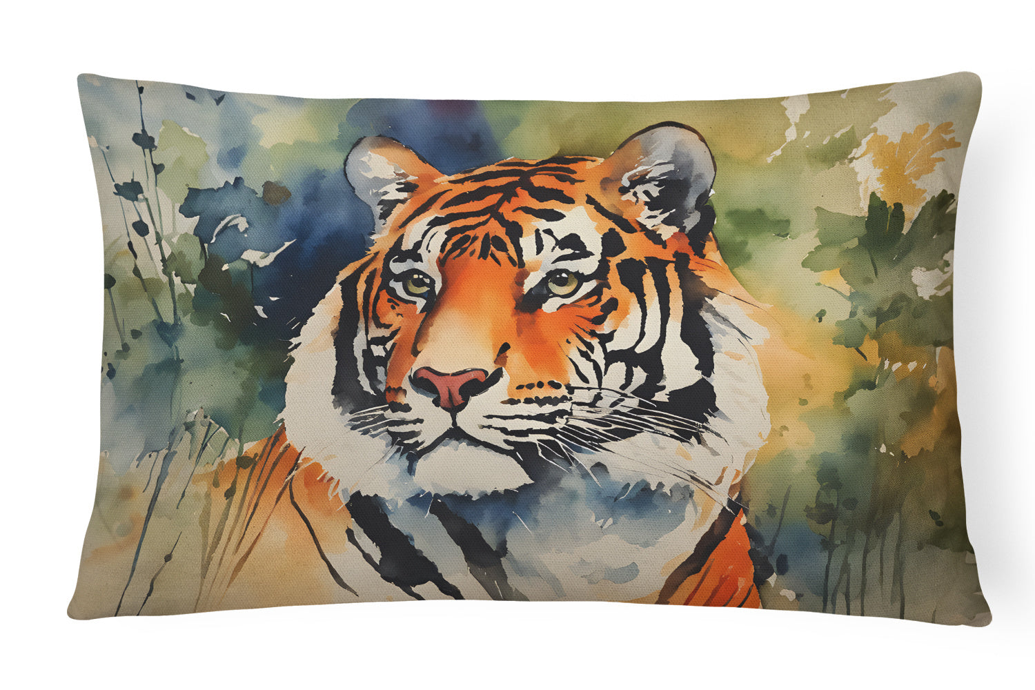 NEW Watercolor Wildlife Throw Pillow Throw Pillow for Indoor Couch Bed Outdoor Patio Washable, Tiger 2989,12Hx16W