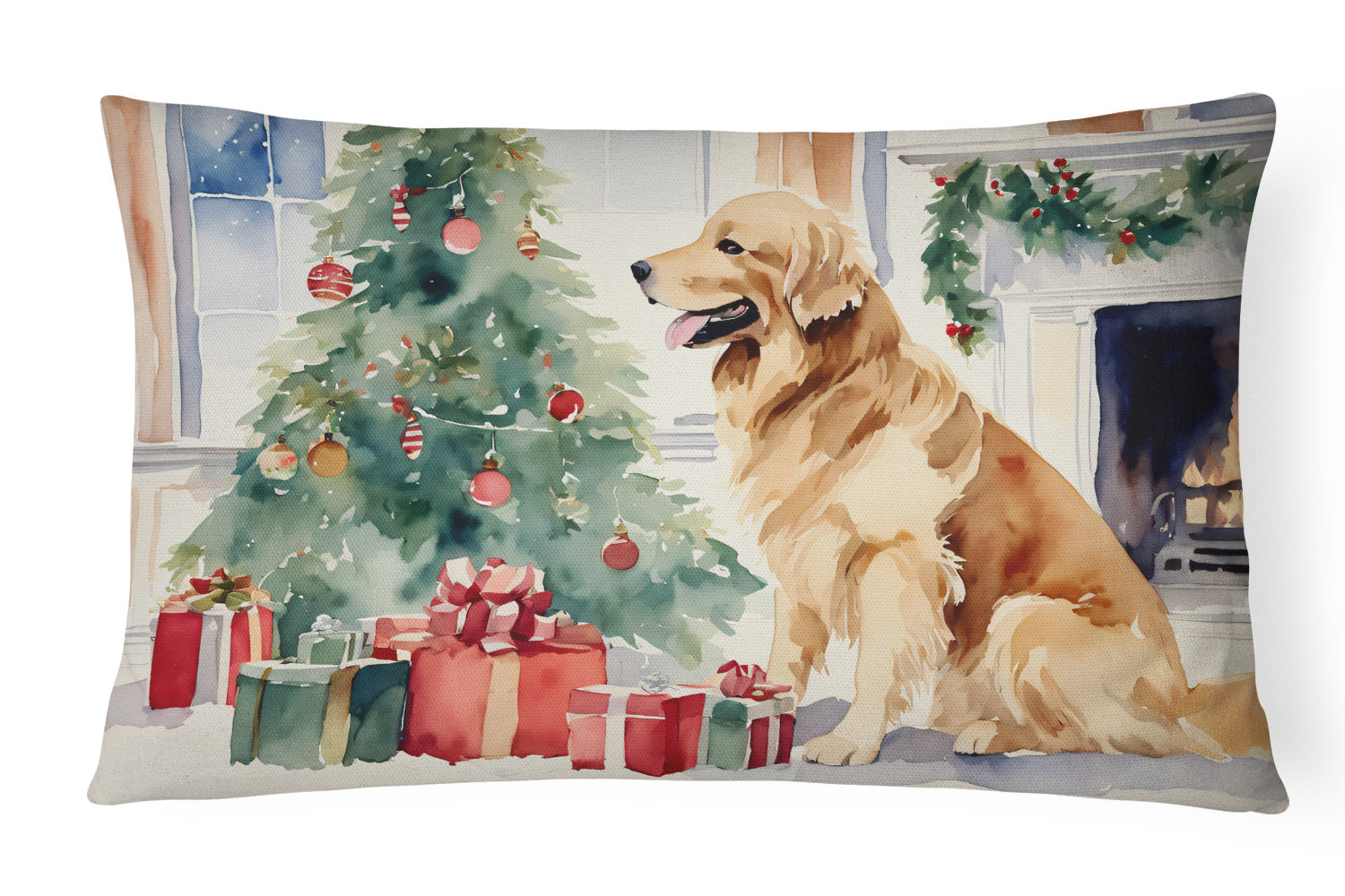 Cozy Christmas Throw Pillow Throw Pillow for Indoor Couch Bed Outdoor Patio Washable, Golden Retriever 2665,12Hx16W