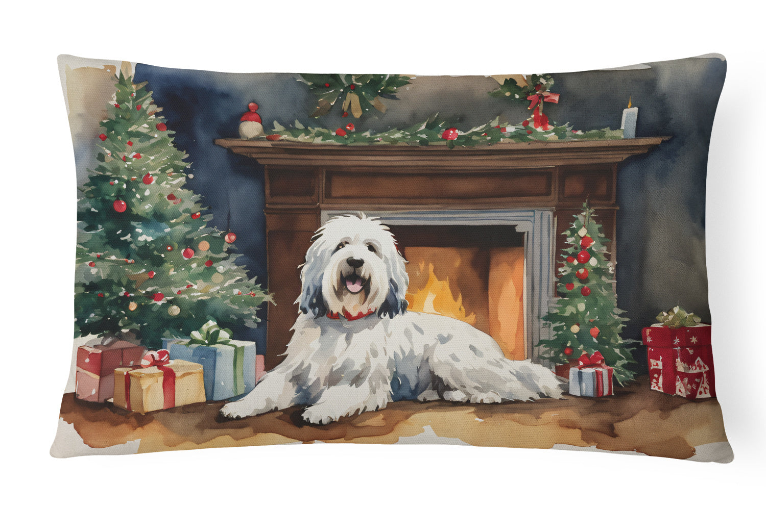 Cozy Christmas Throw Pillow Throw Pillow for Indoor Couch Bed Outdoor Patio Washable, Old English Sheepdog 2716,12Hx16W