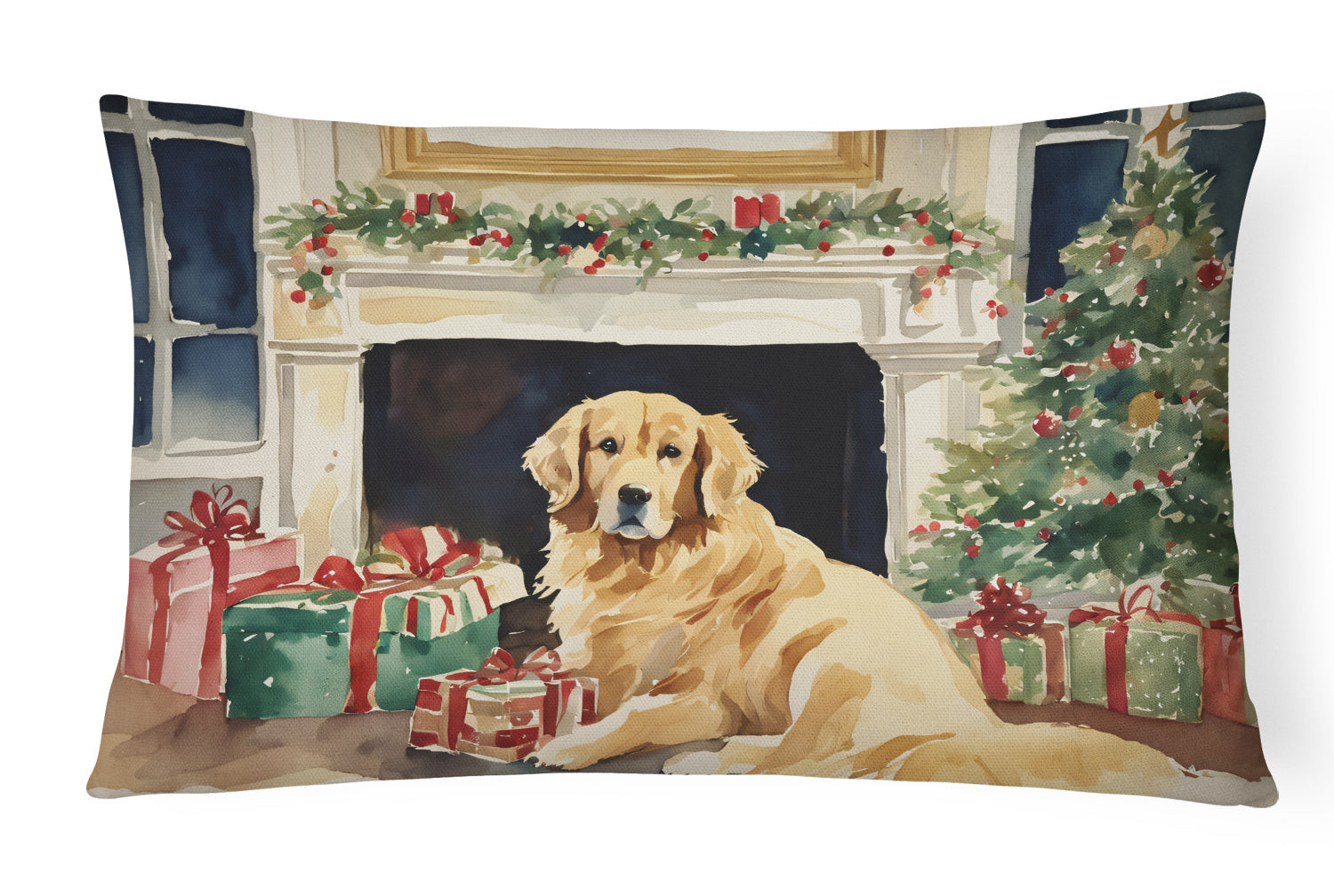 Cozy Christmas Throw Pillow Throw Pillow for Indoor Couch Bed Outdoor Patio Washable, Golden Retriever 2667,12Hx16W