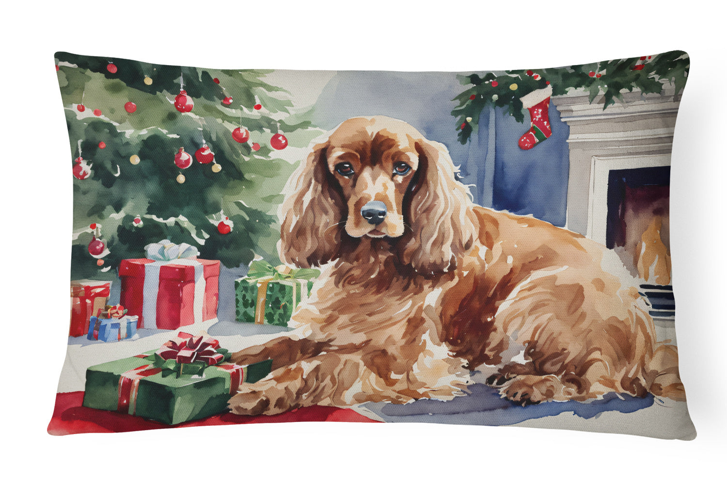 Cozy Christmas Throw Pillow Throw Pillow for Indoor Couch Bed Outdoor Patio Washable, Cocker Spaniel 2635,12Hx16W