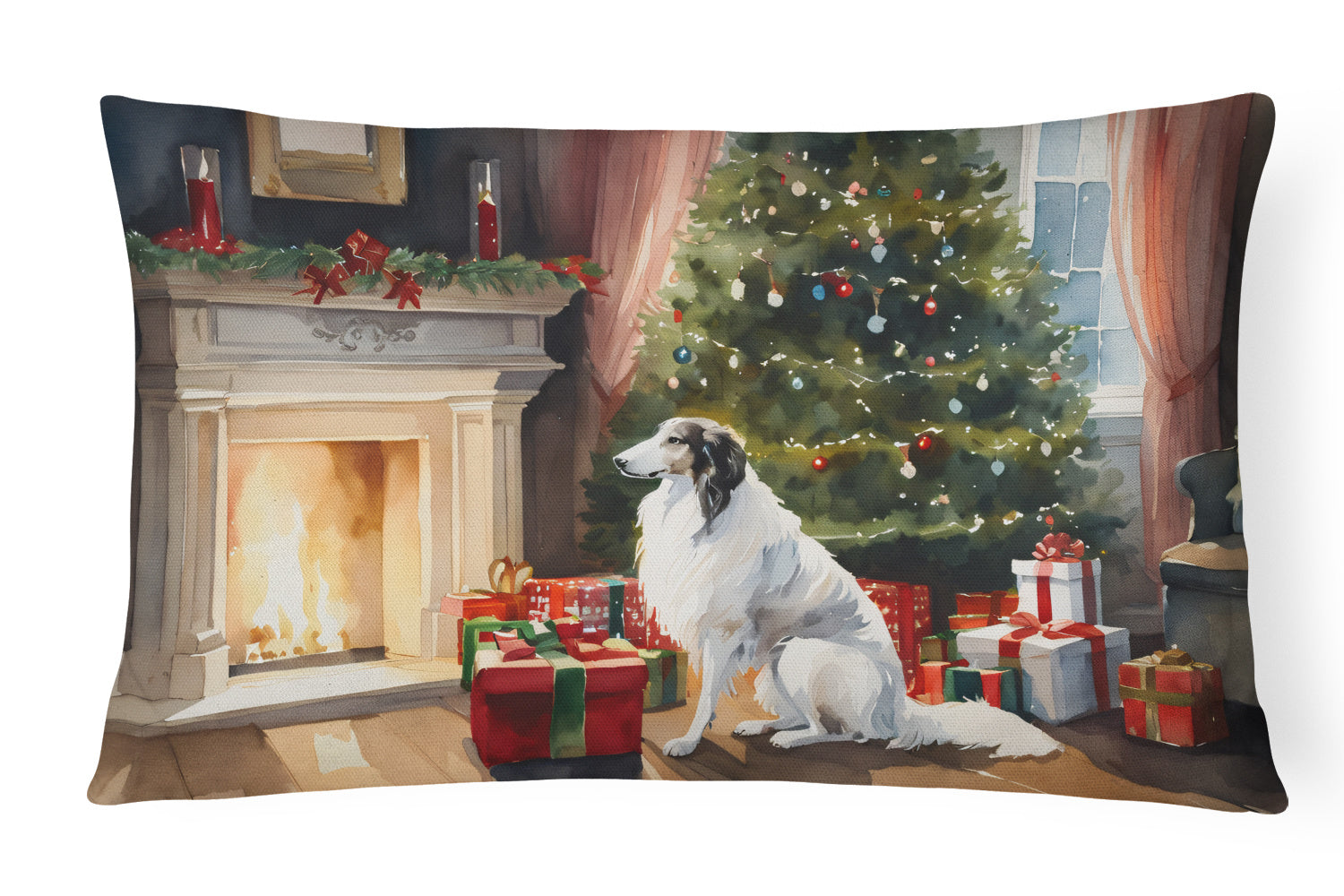 Cozy Christmas Throw Pillow Throw Pillow for Indoor Couch Bed Outdoor Patio Washable, Borzoi 2617,12Hx16W