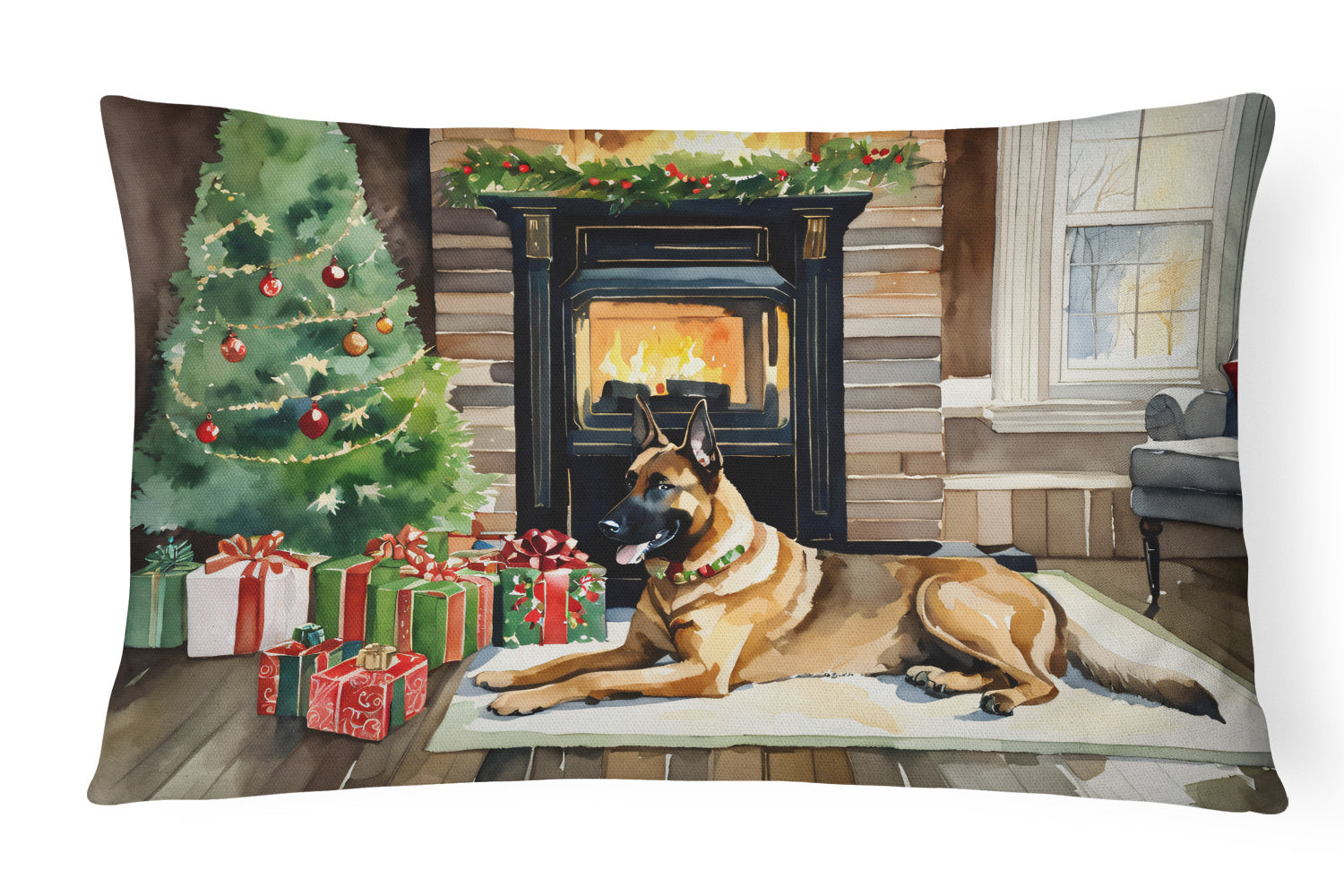 Cozy Christmas Throw Pillow Throw Pillow for Indoor Couch Bed Outdoor Patio Washable, Belgian Malinois 2607,12Hx16W