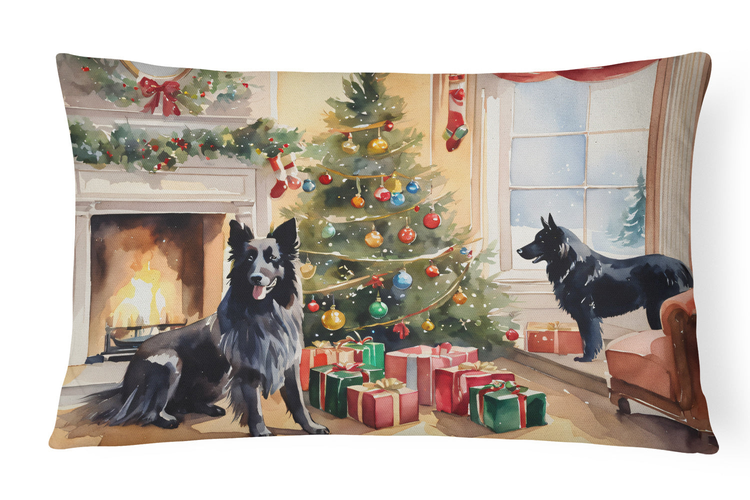 Cozy Christmas Throw Pillow Throw Pillow for Indoor Couch Bed Outdoor Patio Washable, Belgian Sheepdog 2608,12Hx16W