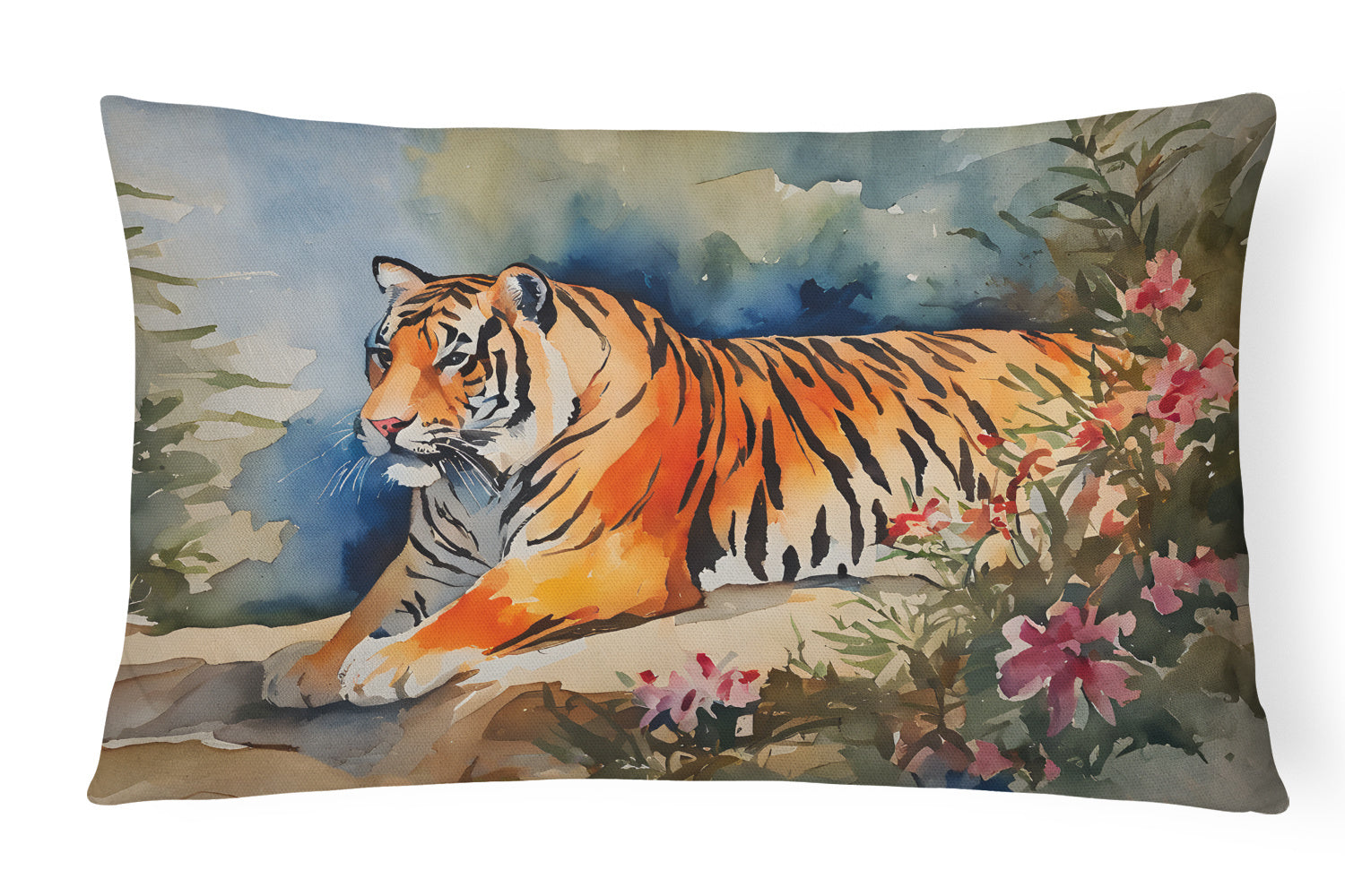 NEW Watercolor Wildlife Throw Pillow Throw Pillow for Indoor Couch Bed Outdoor Patio Washable, Tiger 2990,12Hx16W