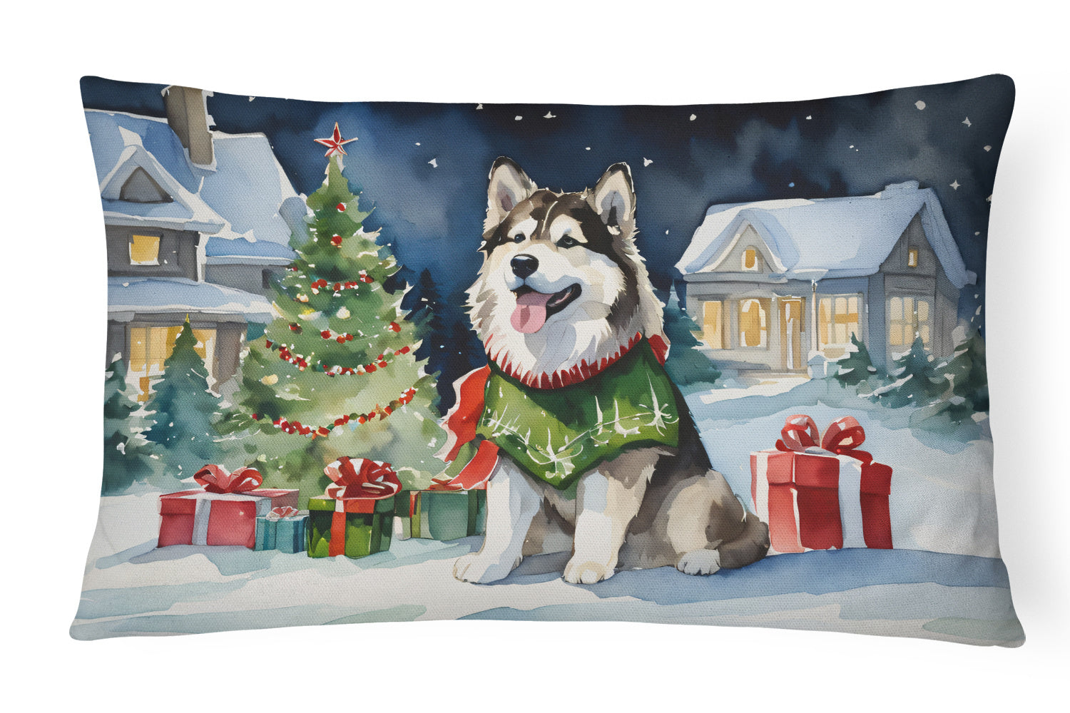 Cozy Christmas Throw Pillow Throw Pillow for Indoor Couch Bed Outdoor Patio Washable, Alaskan Malamute 2592,12Hx16W