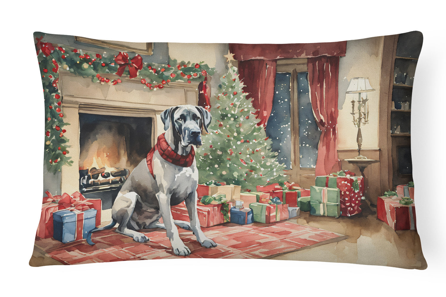 Cozy Christmas Throw Pillow Throw Pillow for Indoor Couch Bed Outdoor Patio Washable, Great Dane 2670,12Hx16W