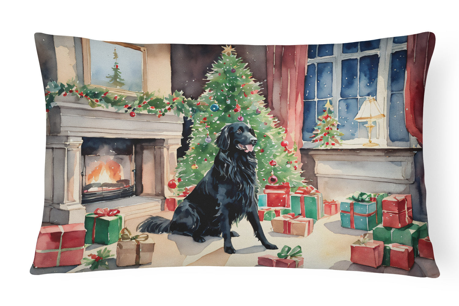 Cozy Christmas Throw Pillow Throw Pillow for Indoor Couch Bed Outdoor Patio Washable, Flat-Coated Retriever 2657,12Hx16W