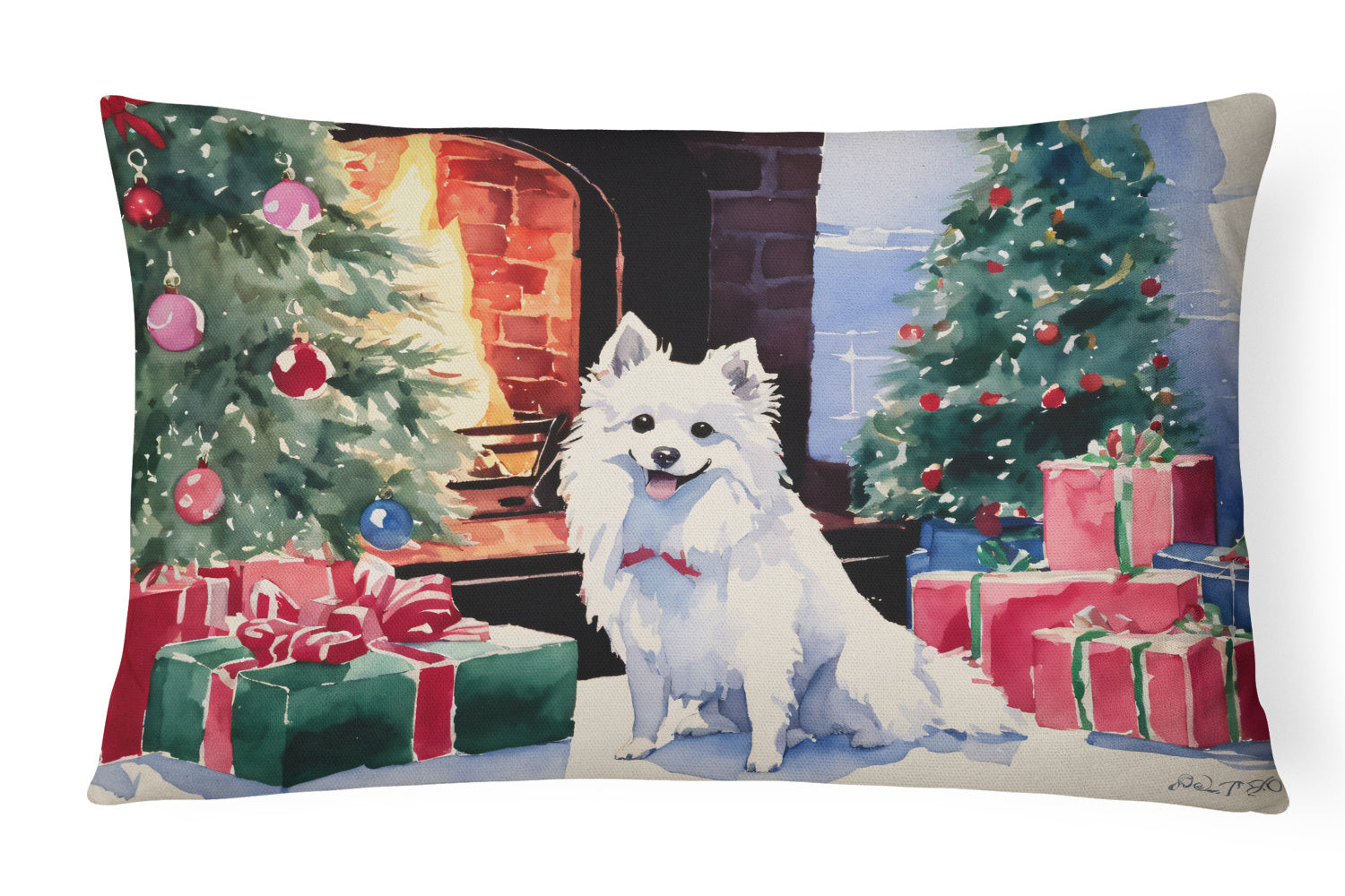 Cozy Christmas Throw Pillow Throw Pillow for Indoor Couch Bed Outdoor Patio Washable, Japanese Spitz 2686,12Hx16W