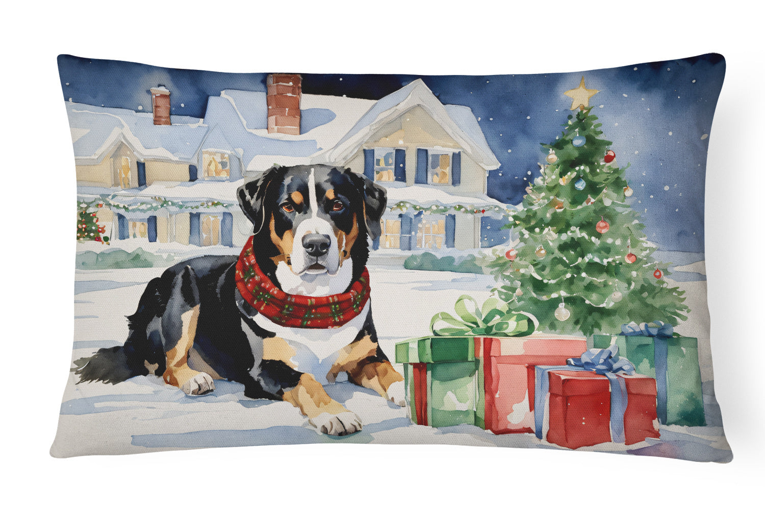 Cozy Christmas Throw Pillow Throw Pillow for Indoor Couch Bed Outdoor Patio Washable, Entlebucher Mountain Dog 2654,12Hx16W