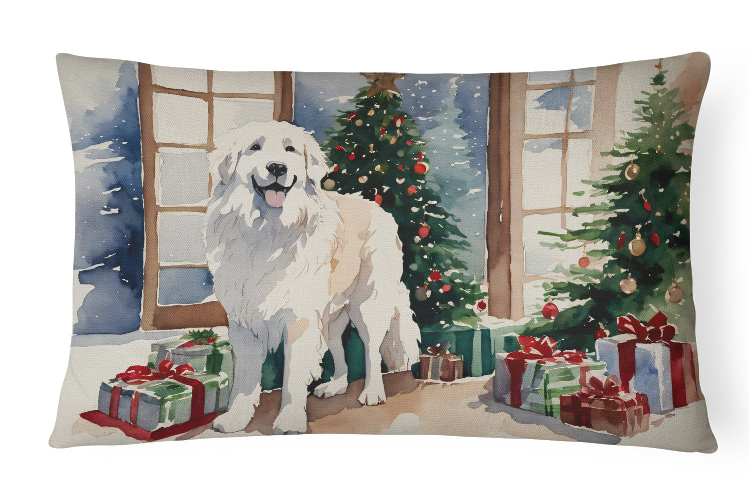 Cozy Christmas Throw Pillow Throw Pillow for Indoor Couch Bed Outdoor Patio Washable, Great Pyrenees 2672,12Hx16W