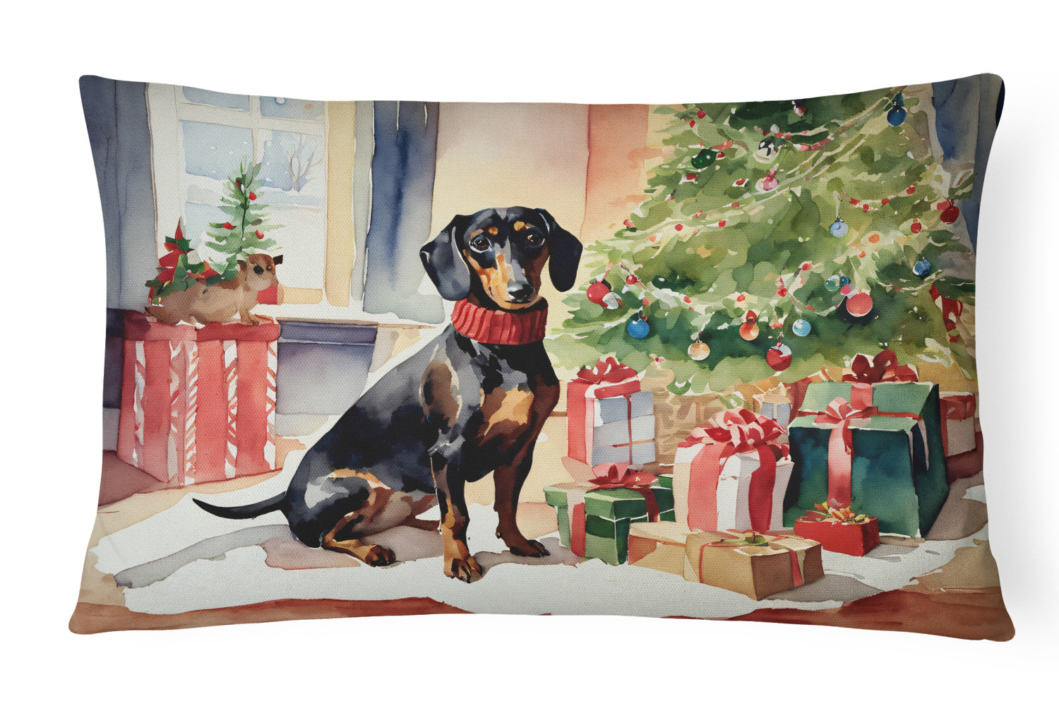 Cozy Christmas Throw Pillow Throw Pillow for Indoor Couch Bed Outdoor Patio Washable, Dachshund 2643,12Hx16W