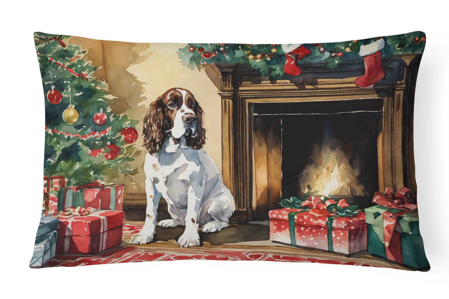 Cozy Christmas Throw Pillow Throw Pillow for Indoor Couch Bed Outdoor Patio Washable, English Springer Spaniel 2653,12Hx16W