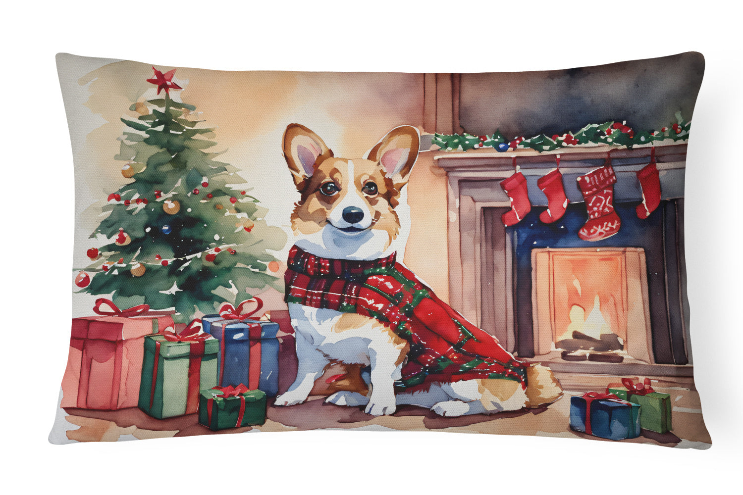 Cozy Christmas Throw Pillow Throw Pillow for Indoor Couch Bed Outdoor Patio Washable, Corgi 2637,12Hx16W