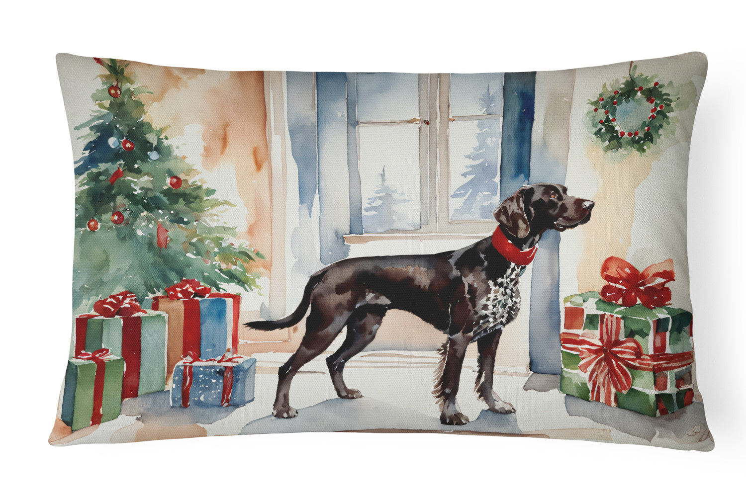 Cozy Christmas Throw Pillow Throw Pillow for Indoor Couch Bed Outdoor Patio Washable, German Shorthaired Pointer 2663,12Hx16W