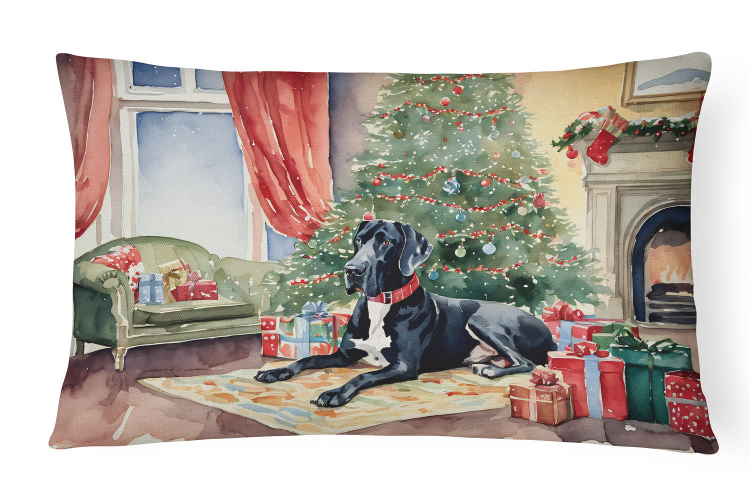 Cozy Christmas Throw Pillow Throw Pillow for Indoor Couch Bed Outdoor Patio Washable, Great Dane 2669,12Hx16W