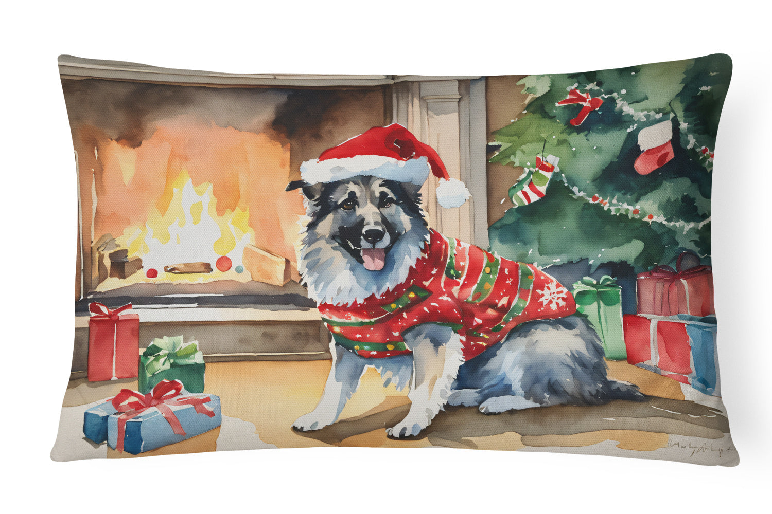 Cozy Christmas Throw Pillow Throw Pillow for Indoor Couch Bed Outdoor Patio Washable, Norwegian Elkhound 2713,12Hx16W