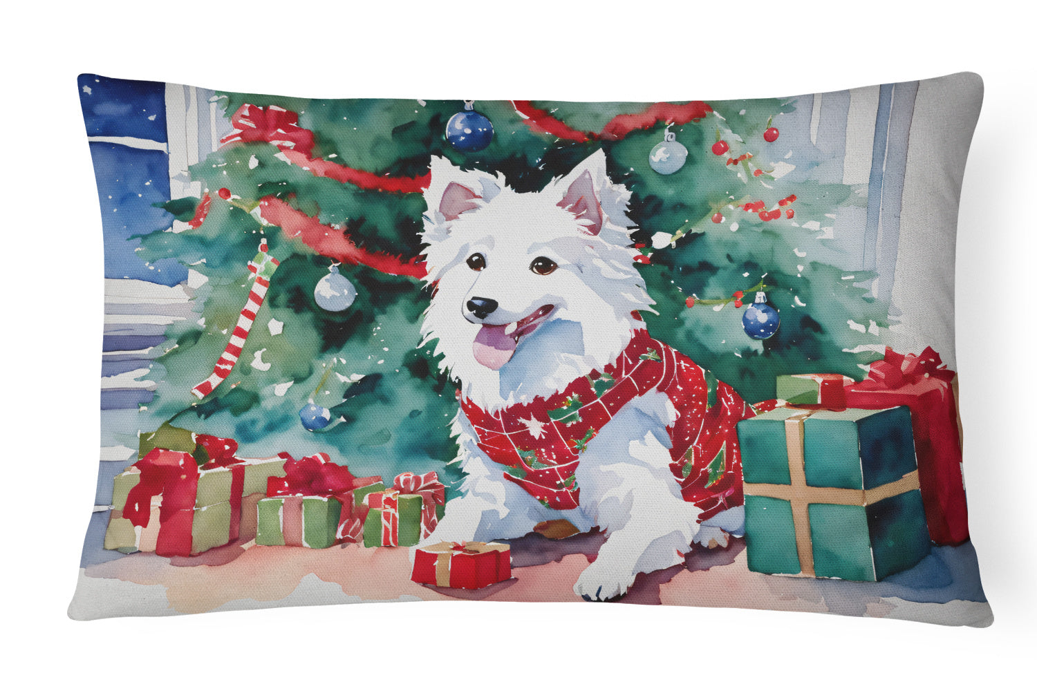 Cozy Christmas Throw Pillow Throw Pillow for Indoor Couch Bed Outdoor Patio Washable, Japanese Spitz 2685,12Hx16W