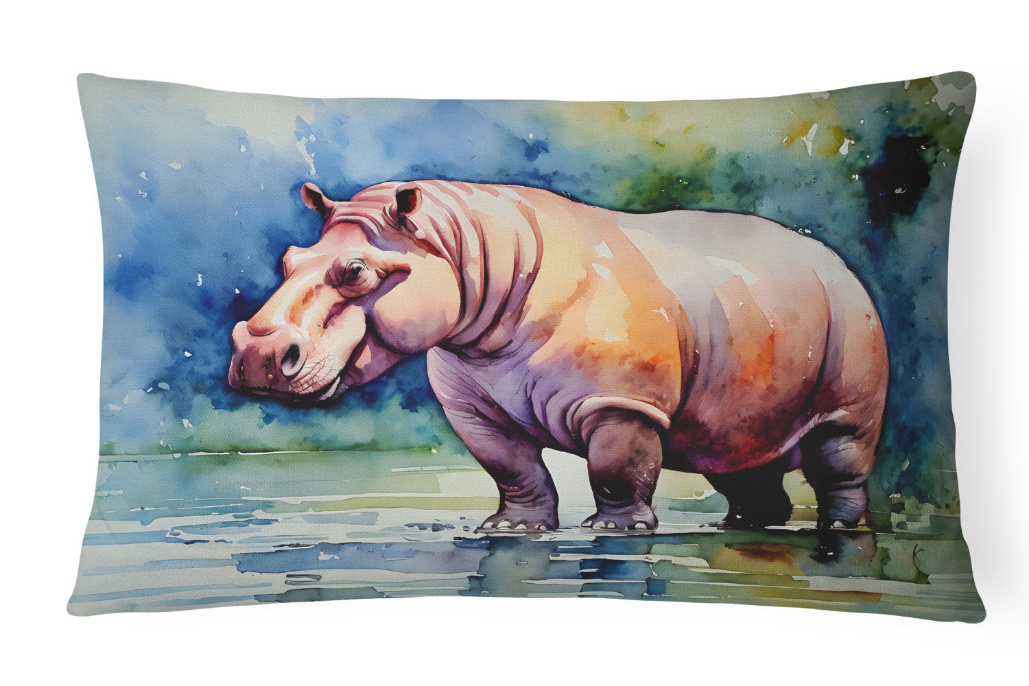 NEW Watercolor Wildlife Throw Pillow Throw Pillow for Indoor Couch Bed Outdoor Patio Washable, Hippopotamus 2933,12Hx16W