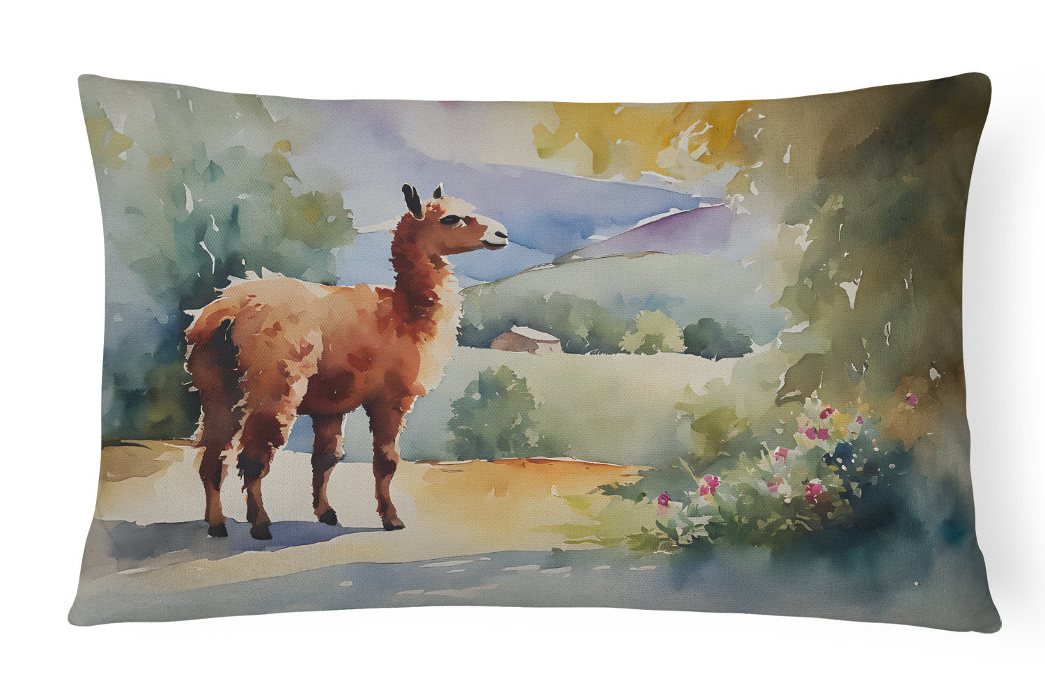 NEW Watercolor Wildlife Throw Pillow Throw Pillow for Indoor Couch Bed Outdoor Patio Washable, Llama 2961,12Hx16W