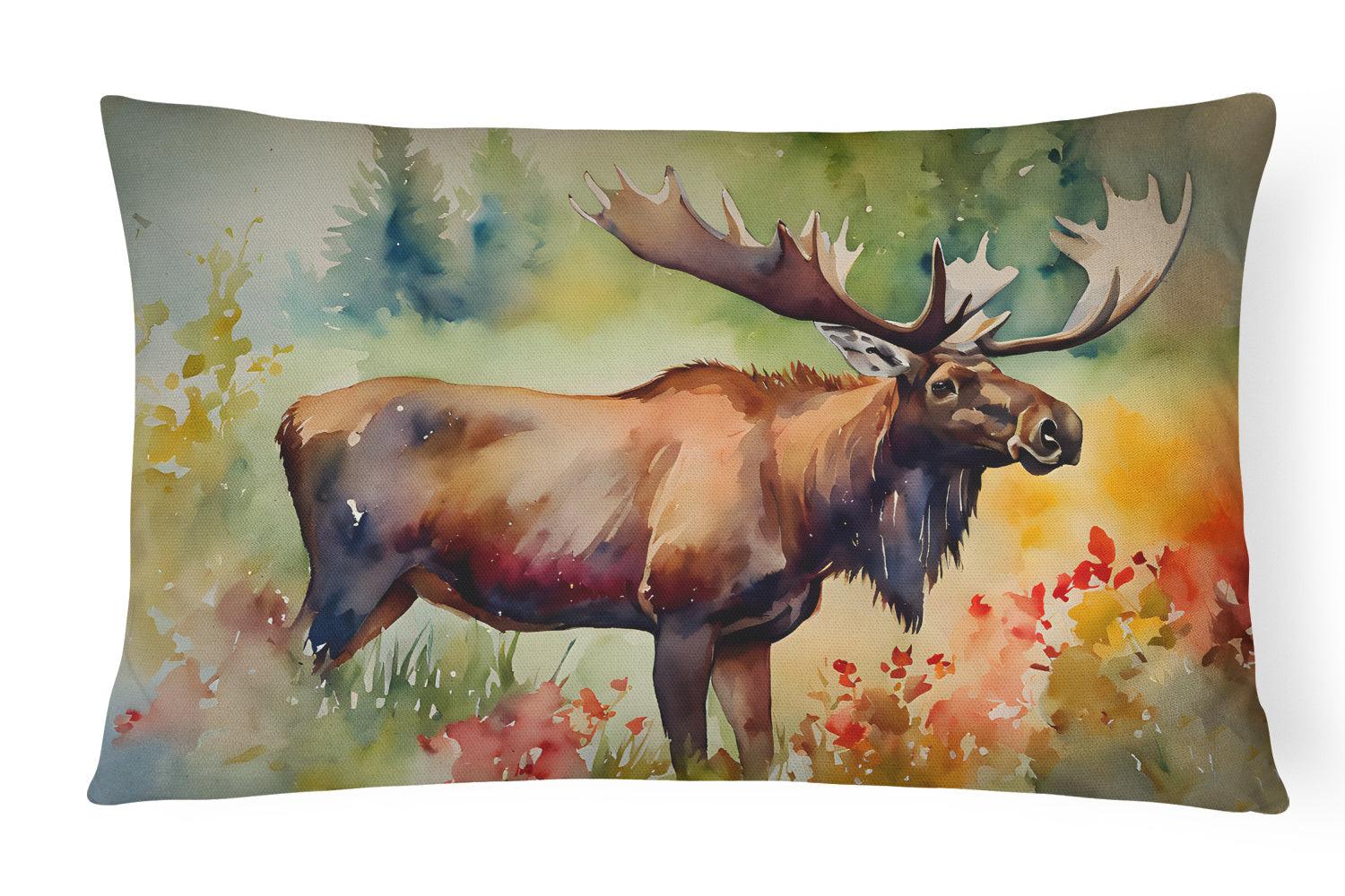 NEW Watercolor Wildlife Throw Pillow Throw Pillow for Indoor Couch Bed Outdoor Patio Washable, Moose 2965,12Hx16W