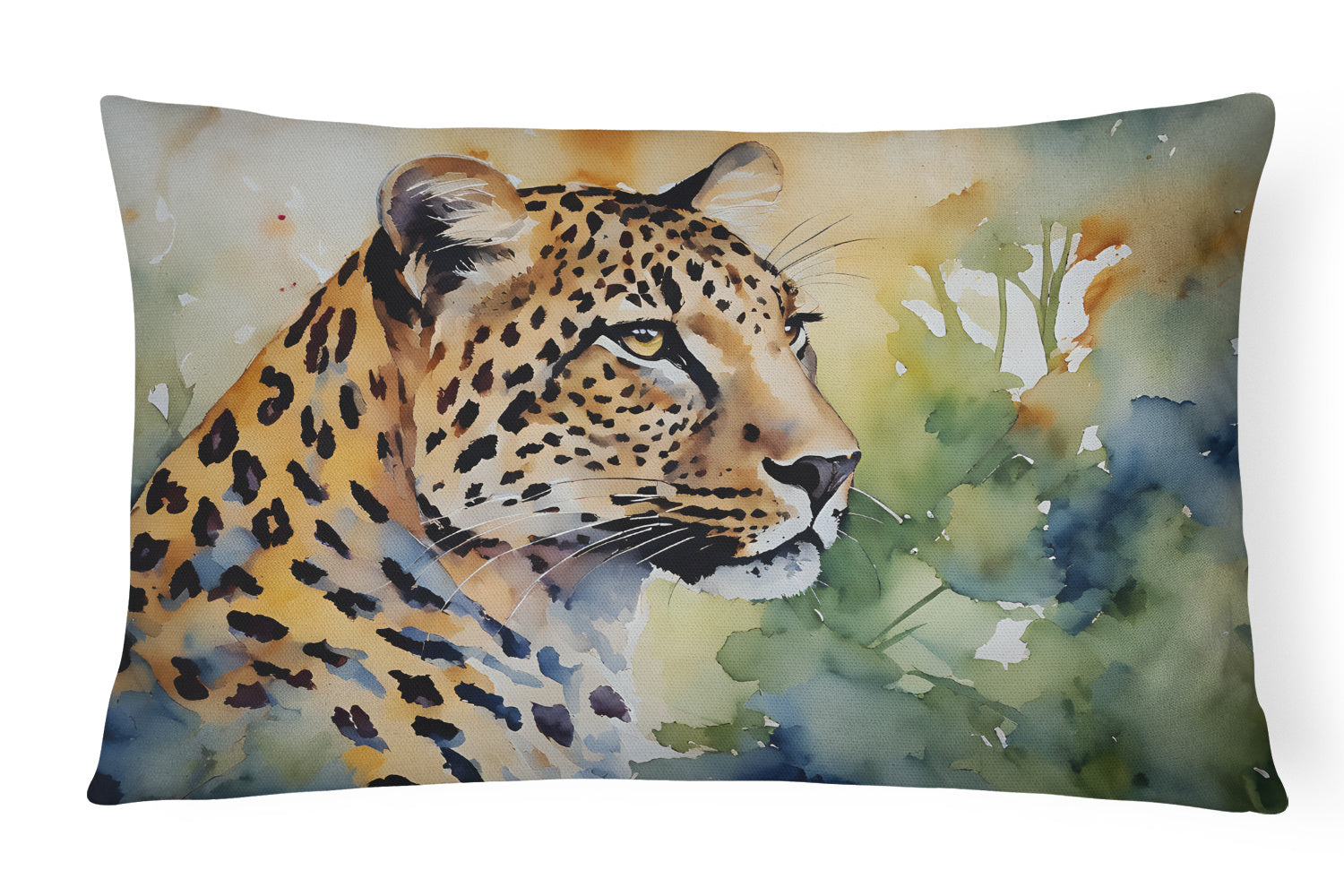 NEW Watercolor Wildlife Throw Pillow Throw Pillow for Indoor Couch Bed Outdoor Patio Washable, Leopard 2944,12Hx16W