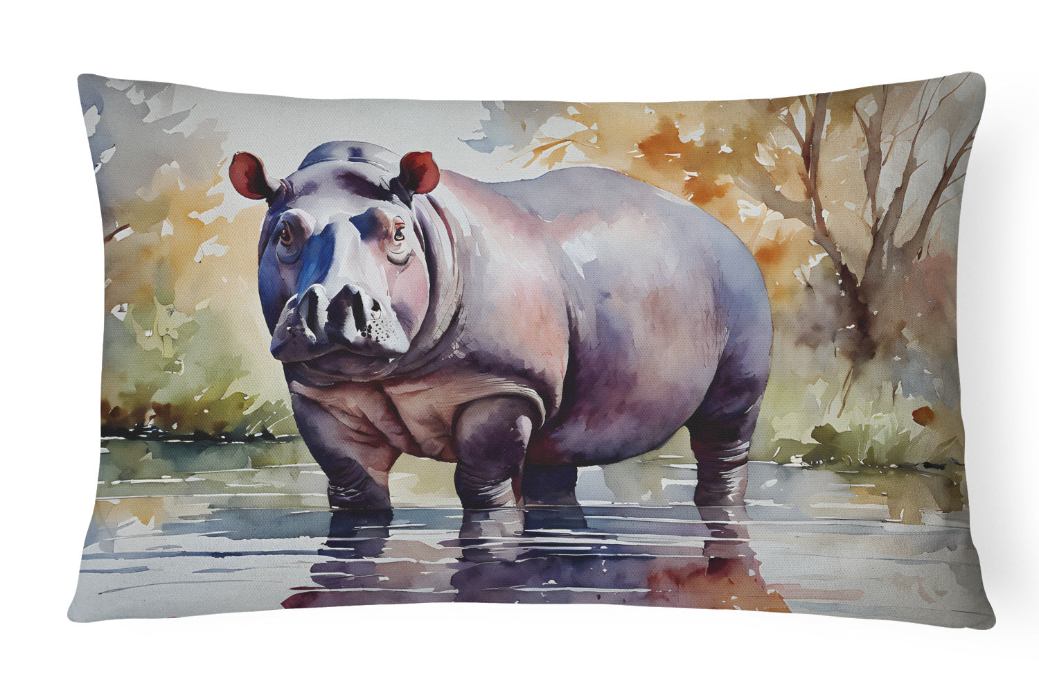 NEW Watercolor Wildlife Throw Pillow Throw Pillow for Indoor Couch Bed Outdoor Patio Washable, Hippopotamus 2932,12Hx16W