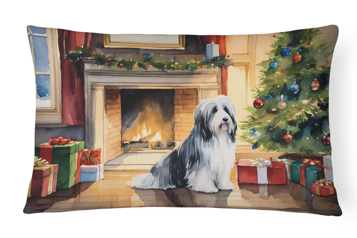 Cozy Christmas Throw Pillow Throw Pillow for Indoor Couch Bed Outdoor Patio Washable, Bearded Collie 2605,12Hx16W