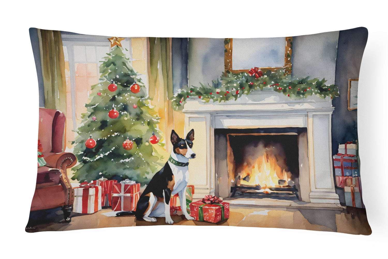 Cozy Christmas Throw Pillow Throw Pillow for Indoor Couch Bed Outdoor Patio Washable, Basenji 2602,12Hx16W