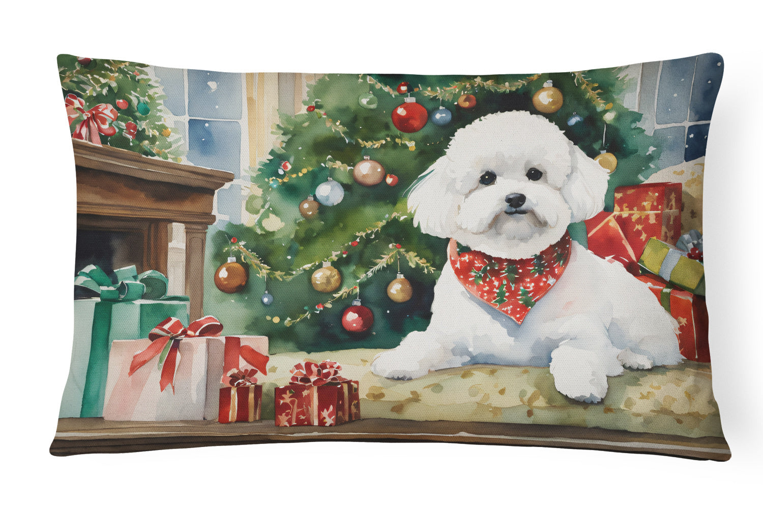 Cozy Christmas Throw Pillow Throw Pillow for Indoor Couch Bed Outdoor Patio Washable, Bichon Frise 2611,12Hx16W