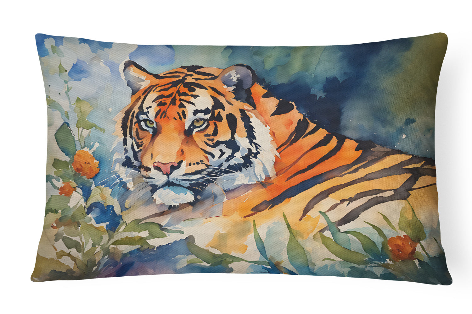 NEW Watercolor Wildlife Throw Pillow Throw Pillow for Indoor Couch Bed Outdoor Patio Washable, Tiger 2991,12Hx16W