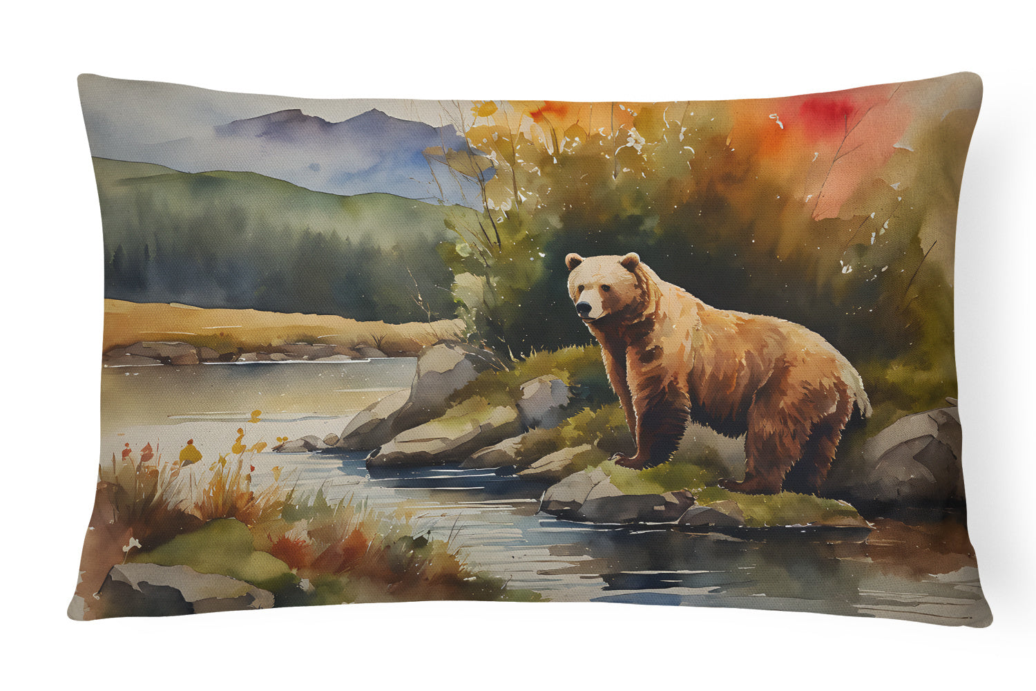 NEW Watercolor Wildlife Throw Pillow Throw Pillow for Indoor Couch Bed Outdoor Patio Washable, Kodiak Bear 2942,12Hx16W