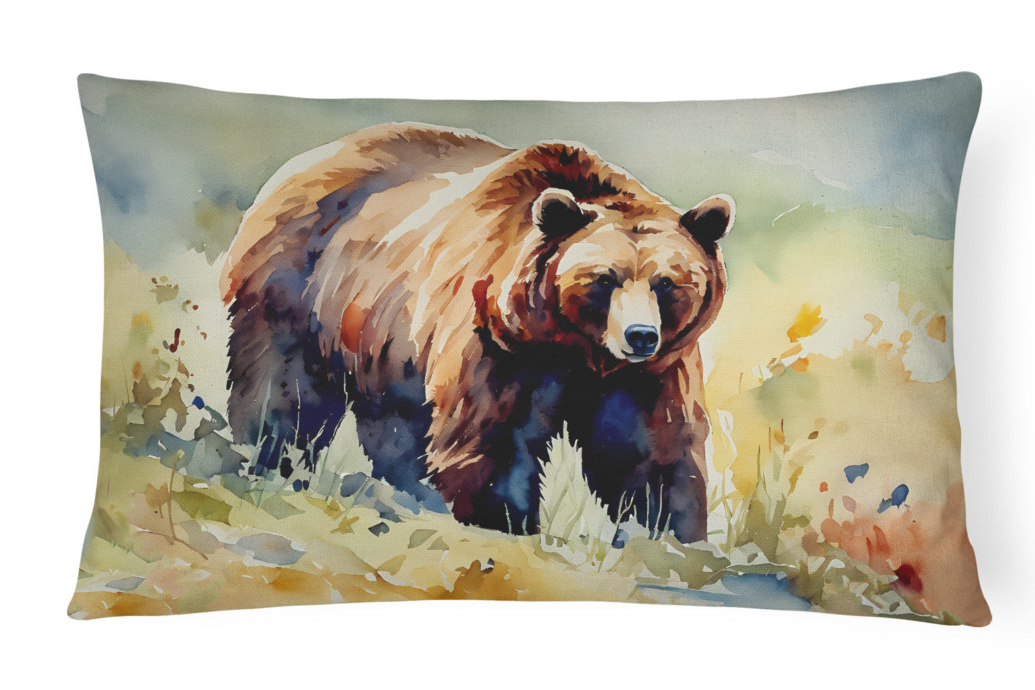 NEW Watercolor Wildlife Throw Pillow Throw Pillow for Indoor Couch Bed Outdoor Patio Washable, Grizzly Bear 2928,12Hx16W