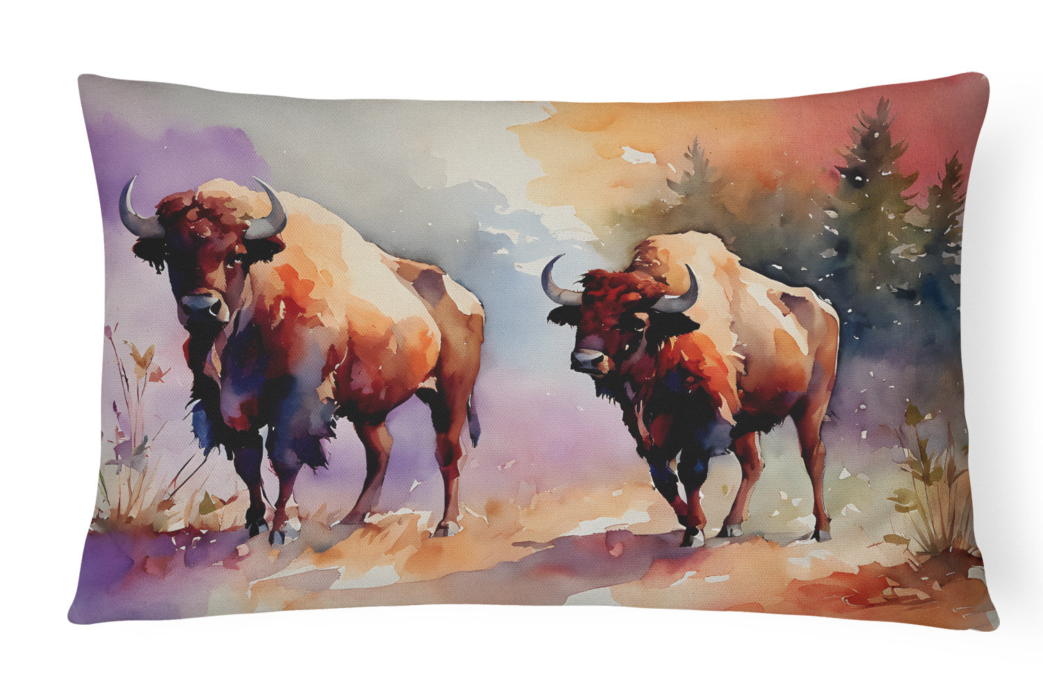 NEW Watercolor Wildlife Throw Pillow Throw Pillow for Indoor Couch Bed Outdoor Patio Washable, Buffalo 2884,12Hx16W