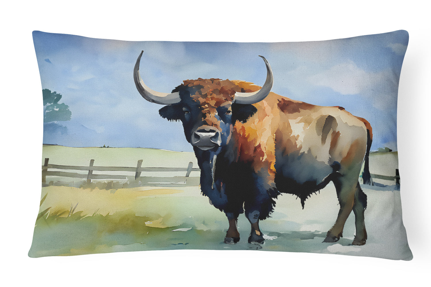 NEW Watercolor Wildlife Throw Pillow Throw Pillow for Indoor Couch Bed Outdoor Patio Washable, American Bison 2874,12Hx16W