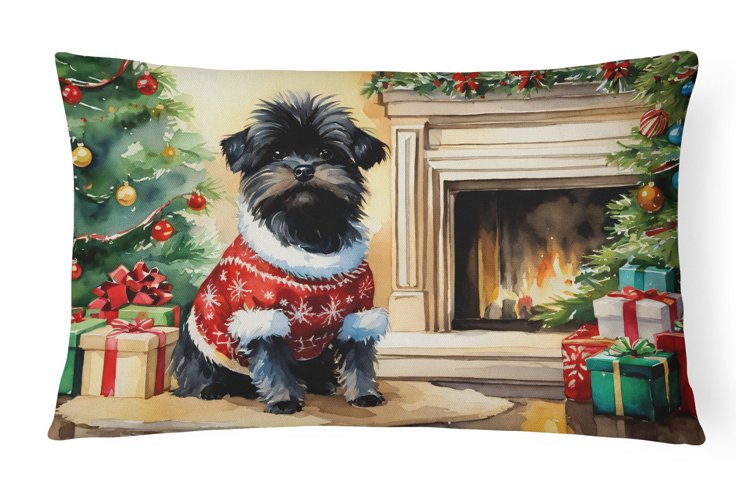 Cozy Christmas Throw Pillow Throw Pillow for Indoor Couch Bed Outdoor Patio Washable, Affenpinscher 2585,12Hx16W