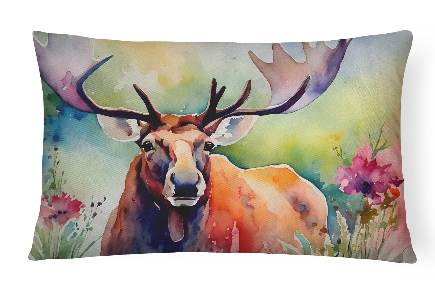 NEW Watercolor Wildlife Throw Pillow Throw Pillow for Indoor Couch Bed Outdoor Patio Washable, Moose 2966,12Hx16W