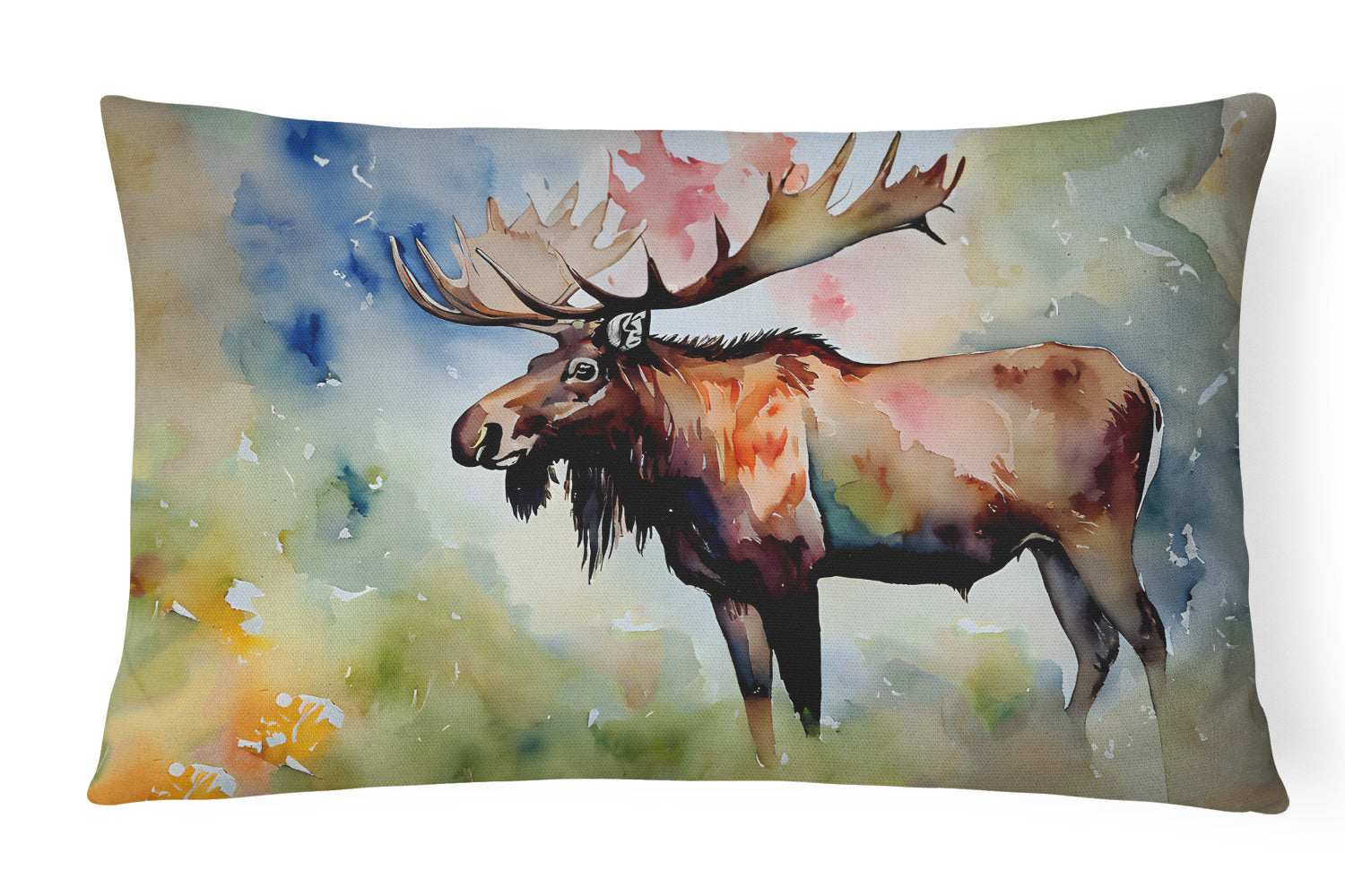 NEW Watercolor Wildlife Throw Pillow Throw Pillow for Indoor Couch Bed Outdoor Patio Washable, Moose 2964,12Hx16W