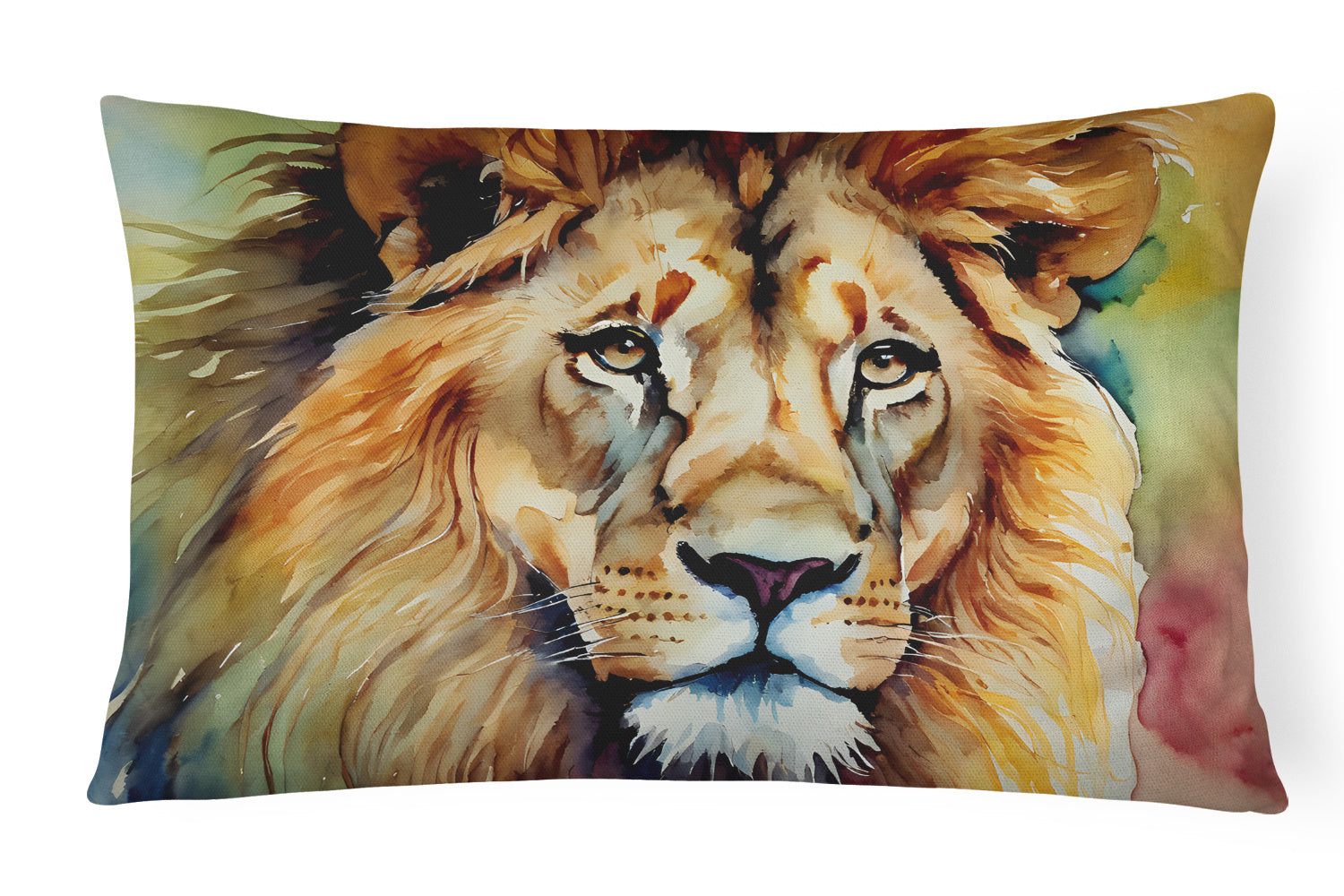 NEW Watercolor Wildlife Throw Pillow Throw Pillow for Indoor Couch Bed Outdoor Patio Washable, Lion 2956,12Hx16W