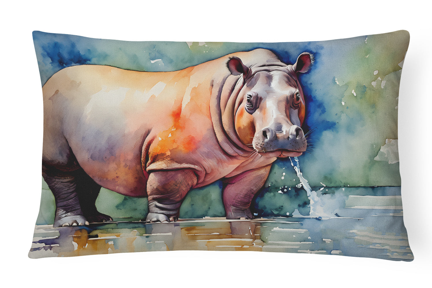 NEW Watercolor Wildlife Throw Pillow Throw Pillow for Indoor Couch Bed Outdoor Patio Washable, Hippopotamus 2934,12Hx16W