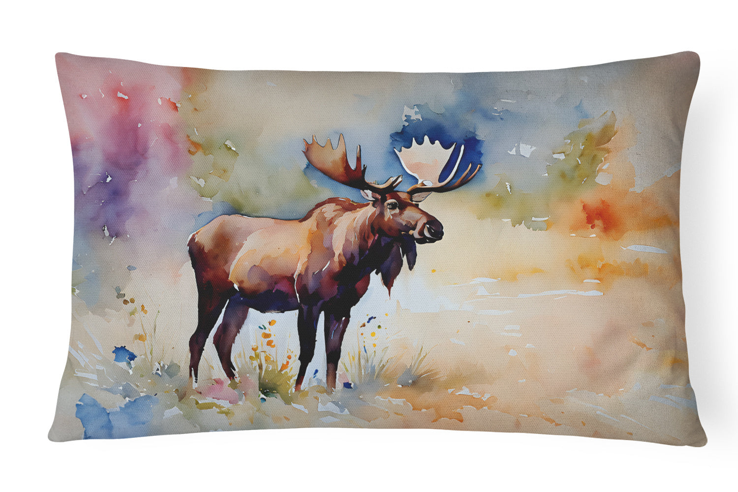 NEW Watercolor Wildlife Throw Pillow Throw Pillow for Indoor Couch Bed Outdoor Patio Washable, Moose 2967,12Hx16W